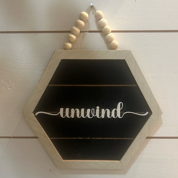 Set of 3 Bathroom Relax Soak Unwind Hexagon Bead Hanging Wall Art - Picture 4 of 4